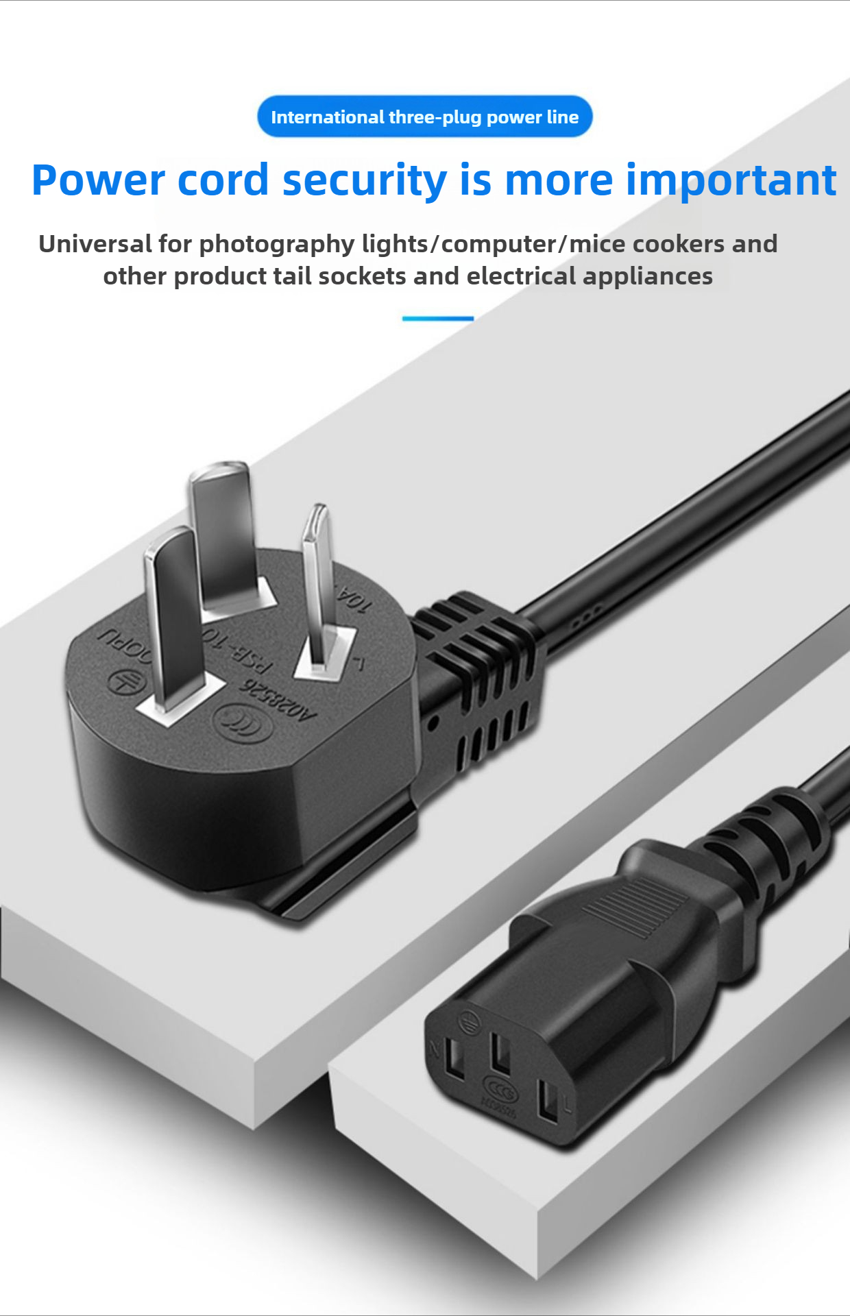 5M EU US UK Power Cable Three  - Photography Uk recension och pris